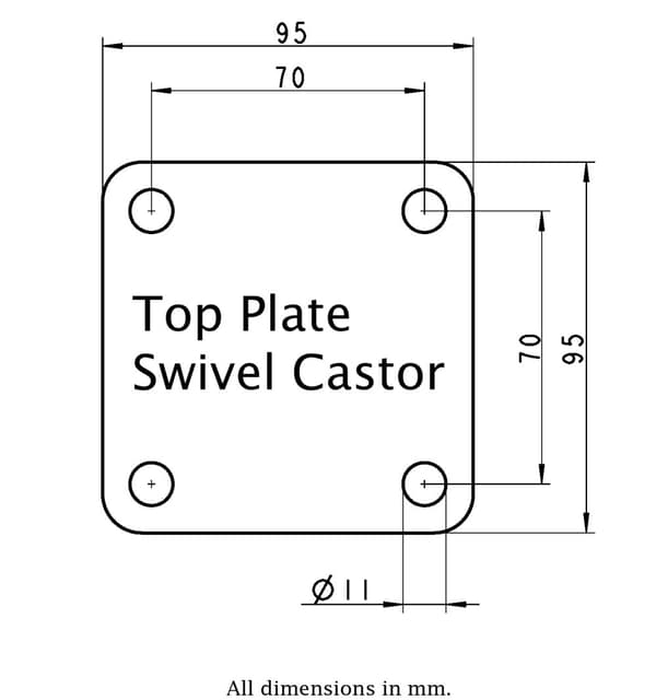 Nivelleringsserie HRP-POA 72G 72 mm drejelig topplade 95x95 mm hjul med nylonplade