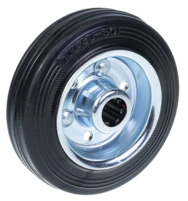 100 mm 4" svarta gummihjul med centrum i pressat stål 90 kg - Set om 4