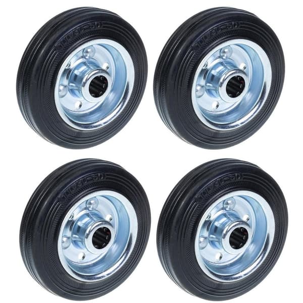 100 mm 4" svarta gummihjul med centrum i pressat stål 90 kg - Set om 4