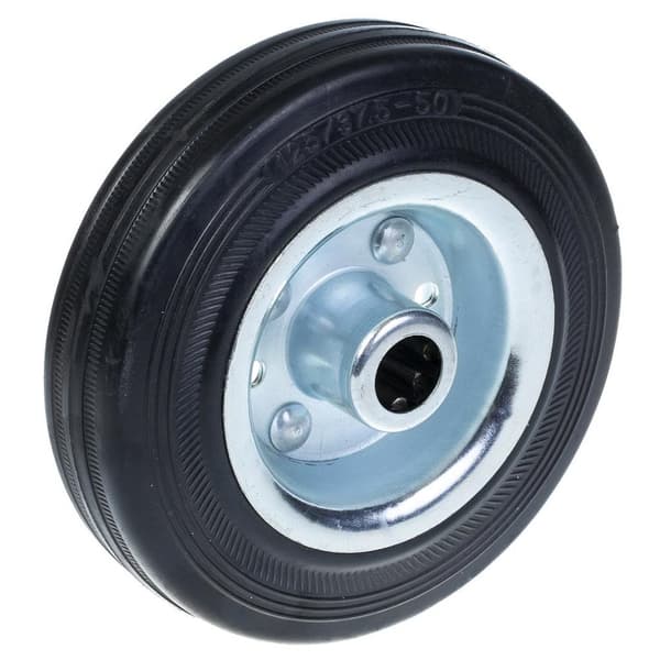 125mm pyörä mustalla kumilla puristetun teräksen keskellä