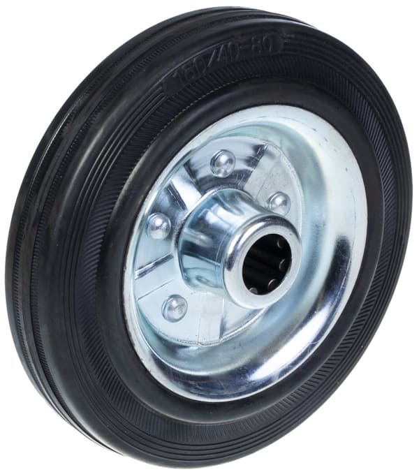 160 mm 6" sort gummihjul med center af presset stål 150 kg - sæt med 4 stk.