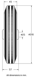 Pikkukuva 2 / 5: 200mm pyörä mustalla kumilla puristetun teräksen keskellä