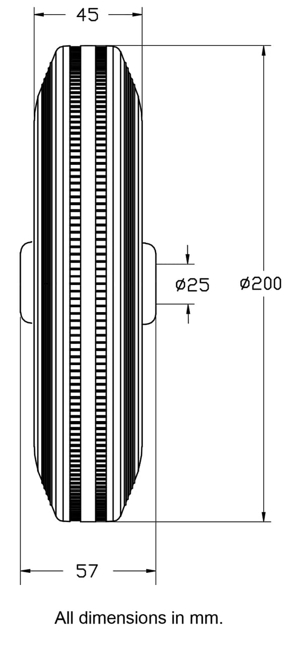 200mm pyörä mustalla kumilla puristetun teräksen keskellä