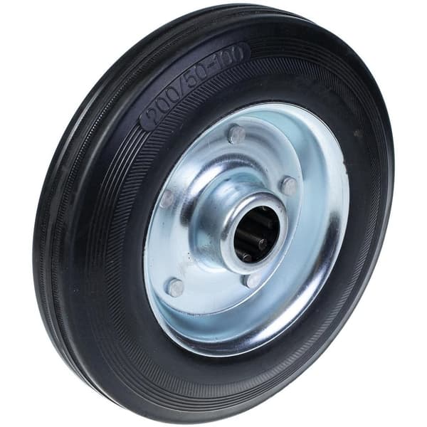 200mm pyörä mustalla kumilla puristetun teräksen keskellä