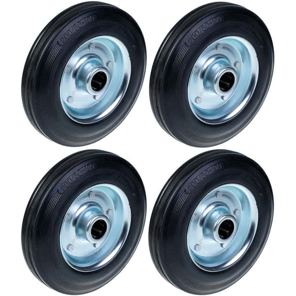 200 mm 8" svart gummihjul med centrumborrning i pressat stål 25 mm 185 kg - Set om 4