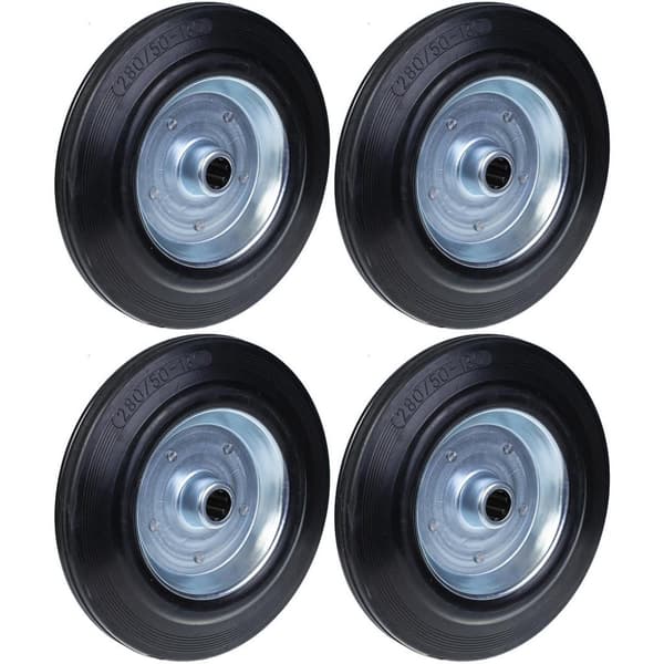280 mm 11" sort gummihjul med center af presset stål 220 kg - sæt med 4 stk.