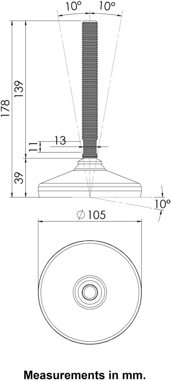 Rustfri nivelleringsfod 16x150x105mm base og anti-vibrationspude 2200kg-sæt af