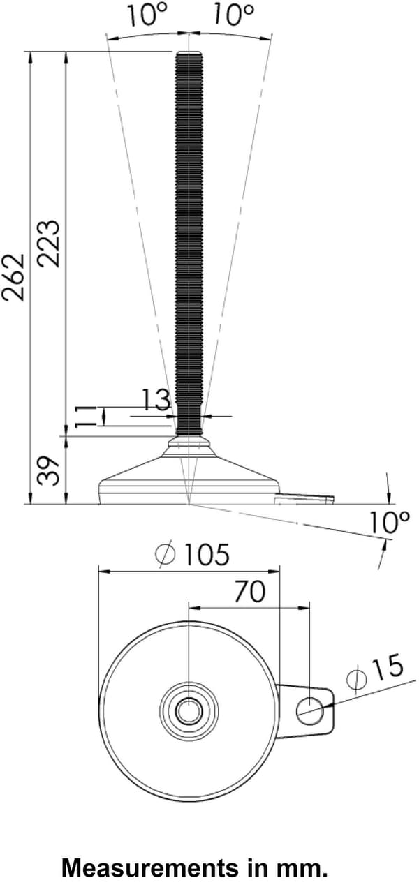 Ruostumaton tasoitusjalka 16x230x105mm pohja ja tärinänesto1500kg-sarja