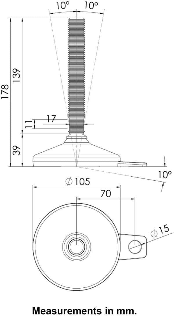 Rustfri nivelleringsfod 20x150x105mm base og anti-vibrationspude1500kg-sæt af