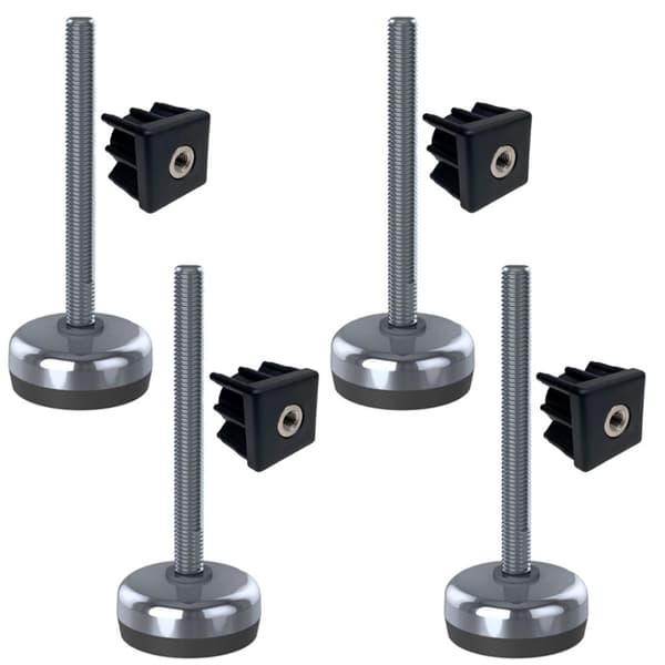 Rostfri fot 10x100x50mm, basen har gummikudde + insatser 30x30x1,2mm -Uppsättning om 4 st