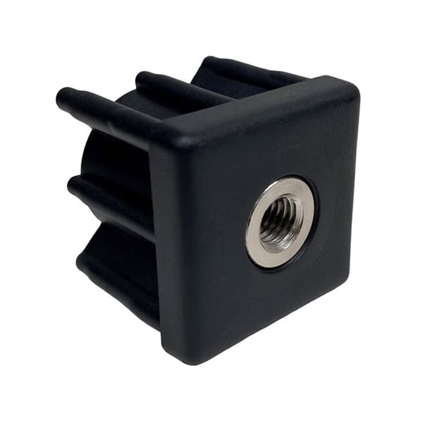 Ruostumaton jalka 16x100x105mm, tyyny ja kiinnitysreikä + insertit 40x40x2.0mm - 4 kpl:n sarja.