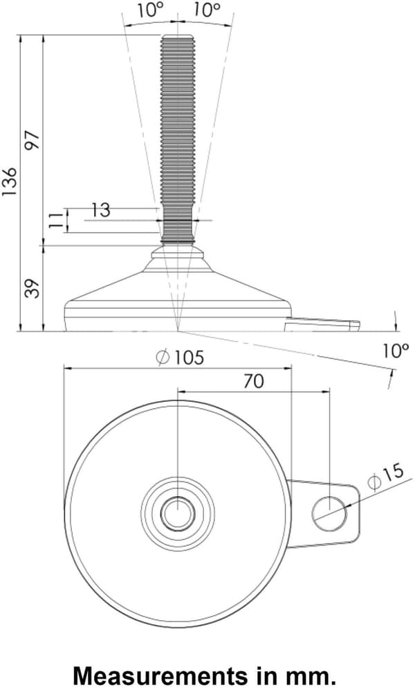 Ruostumaton jalka 16x100x105mm, tyyny ja kiinnitysreikä + insertit 40x40x2.0mm - 4 kpl:n sarja.