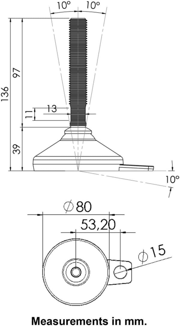 Ruostumaton jalka 16x100x80mm, tyyny ja kiinnitysreikä + insertit 40x40x2.0mm - 4 kpl:n sarja.