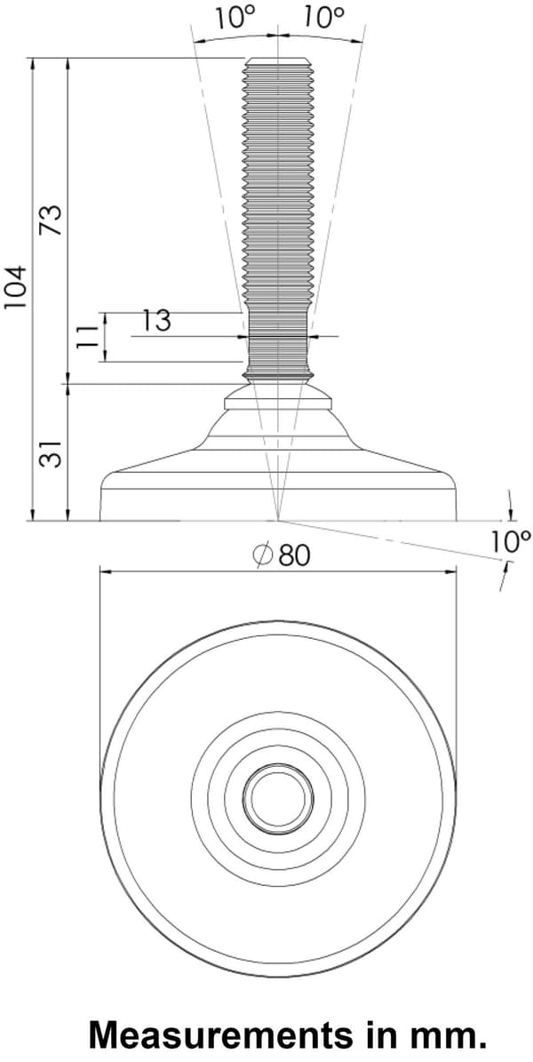 Ruostumattomat tasoitusjalat 16x70 muovinen pohja + insertit 50x50x12 2.0mm - 4 kpl
