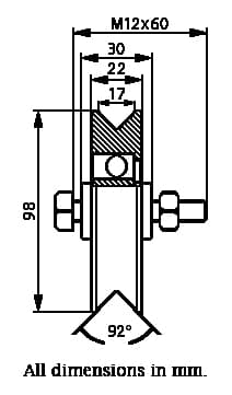 100 mm V-spårhjul med 1 kullager