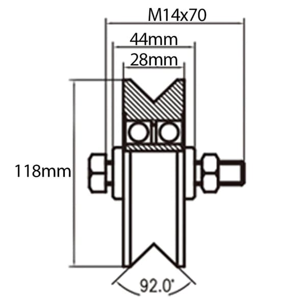 120 mm V-rillehjul med 2 kuglelejer