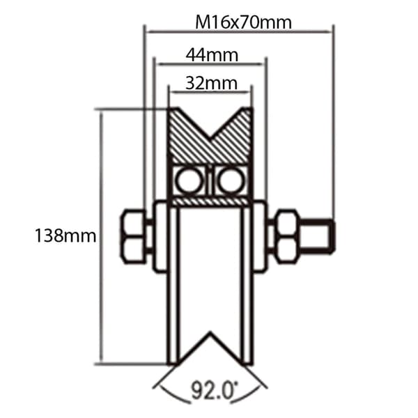 140 mm V-rillehjul med 2 kuglelejer
