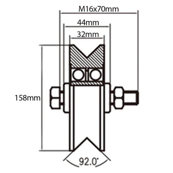 160 mm V-rillehjul med 2 kuglelejer