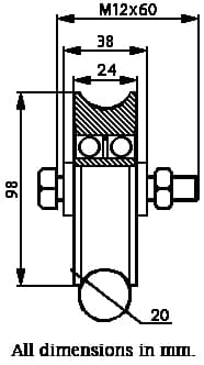 100 mm rundspårshjul med 2 kullager