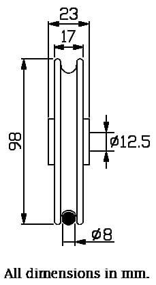 100mm pyöreä urapyörä, jossa on 8mm ura kaapelia varten