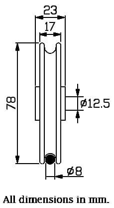 80 mm rundt rillehjul med 8 mm rille til kabel