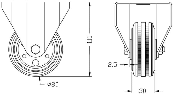 80 mm 3" hjul med gummidæk, bremse og fastgjort, stærk kapacitet på 280 kg, sæt med 4 stk.