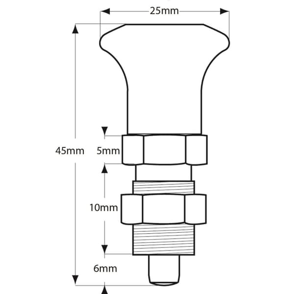Fjederbelastet indeksstempel M12x1,5 med støtte