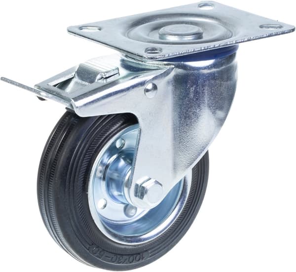 100mm 4" kumirengas, jarru ja kiinteä, vahva 360kg kantavuus, 4 kpl:n sarja.