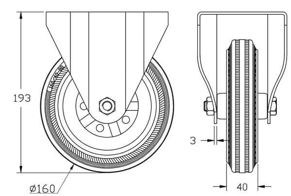 160 mm 6" gummihjul, fast, stærk kapacitet på 300 kg, sæt med 2 stk.