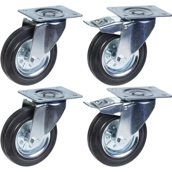 160mm 6" kumirengas, kääntyvä ja jarru, vahva 600kg kantavuus, 4 kpl:n sarja.
