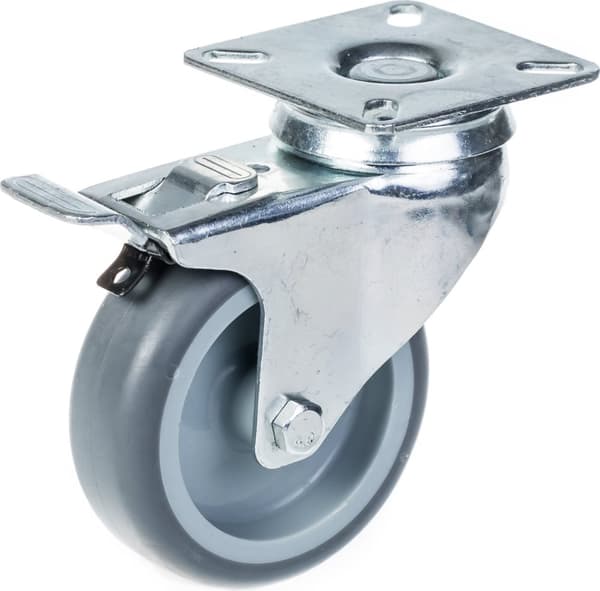4 - 75mm hjul Non Marking Grey Rubber braked castors Heavy Duty