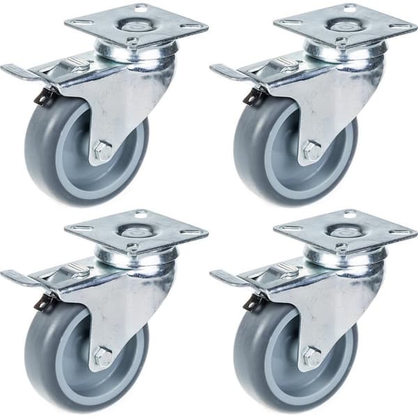 4 - 75mm hjul Non Marking Grey Rubber braked castors Heavy Duty