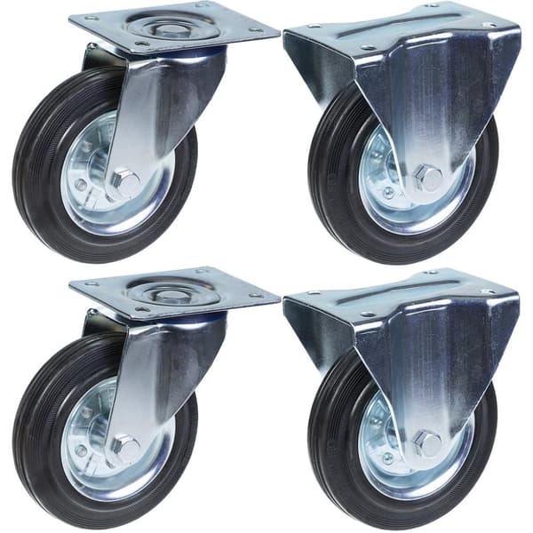 200 mm 8" hjul med gummidæk, drejelige og faste, stærk kapacitet på 800 kg, sæt med 4 stk.