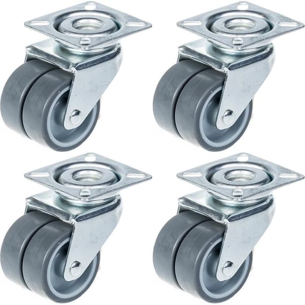 50 mm 2" dobbelt hjul grå gummi drejelig 280 kg kapacitet, sæt af 4