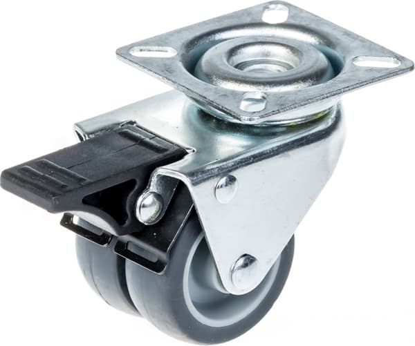50 mm 2" dobbelthjul grå gummi drejelig med bremse 280 kg kapacitet, sæt med 4
