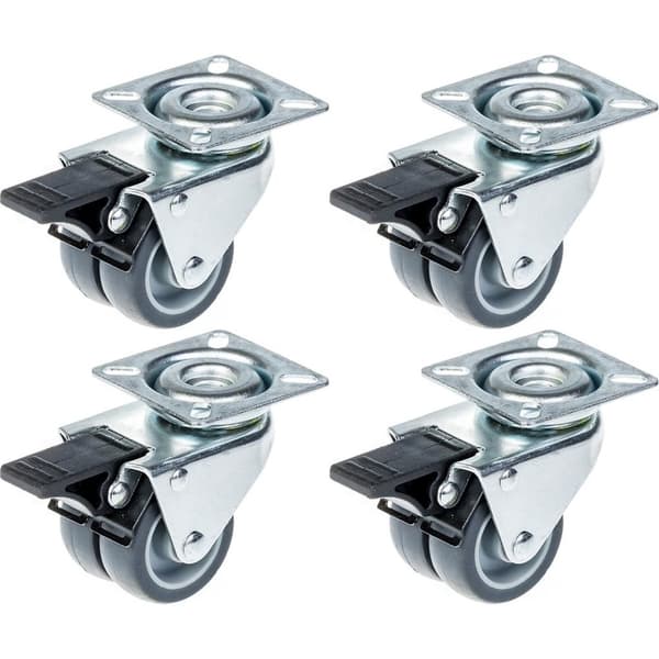 50mm 2" länkhjul grå gummi svängbart med broms kapacitet 280kg, set om 4