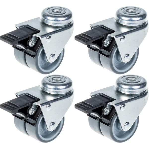 50mm 2" länkhjul grå gummi svängbart med broms kapacitet 280kg, set om 4