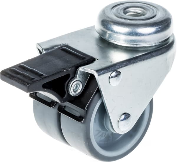 50mm 2" kaksoispyöräpyörä harmaa kumi kääntyvä ja jarru 280kg kapasiteetti, 4 kpl:n sarja.