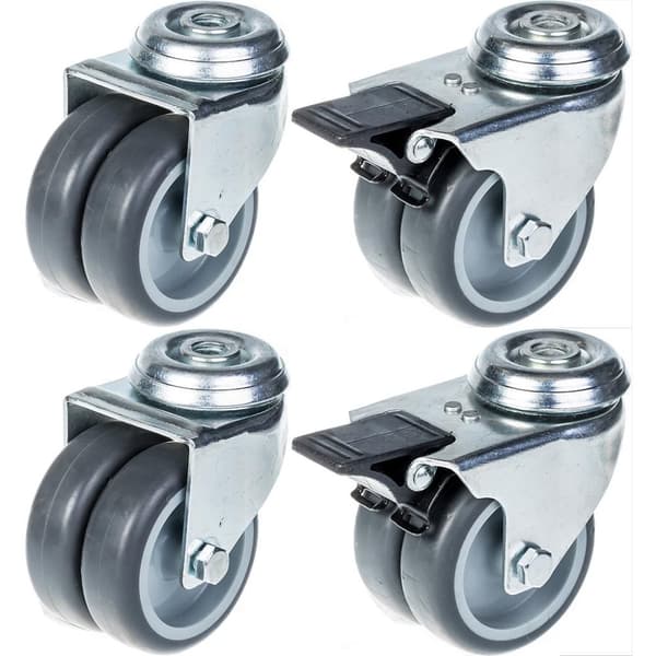 75mm 3" dubbelhjul grå gummi svivel & broms 400kg kapacitet, set om 4