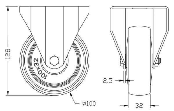 100 mm 4" hjul med grå gummibremse og fast, stærk kapacitet på 440 kg, sæt med 4 stk.