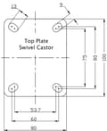 Pikkukuva 4 / 6: 125mm 5" pyöräteline harmaalla kumirenkaalla kääntyvä vahva 520kg kantavuus, 4 kpl:n sarja.
