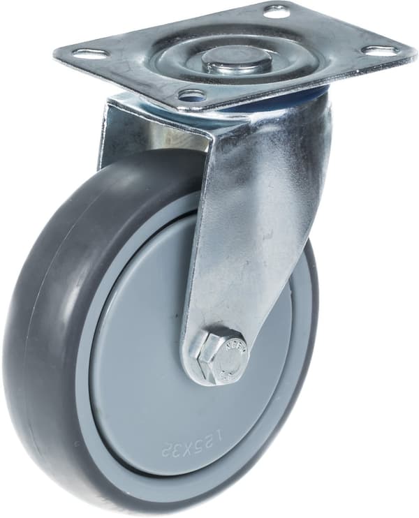 125 mm 5" hjul med gråt gummidæk, drejeligt og fast, stærk kapacitet på 520 kg, sæt med 4 stk.