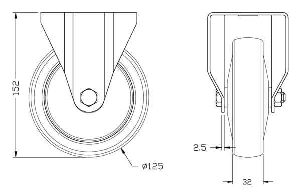125 mm 5" hjul med grå gummibremse og fast, stærk kapacitet på 520 kg, sæt med 4 stk.