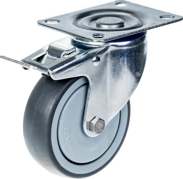 80mm 3" pyörä harmaa kumijarru ja kiinteä vahva 320kg kantavuus, 4 kpl:n sarja.