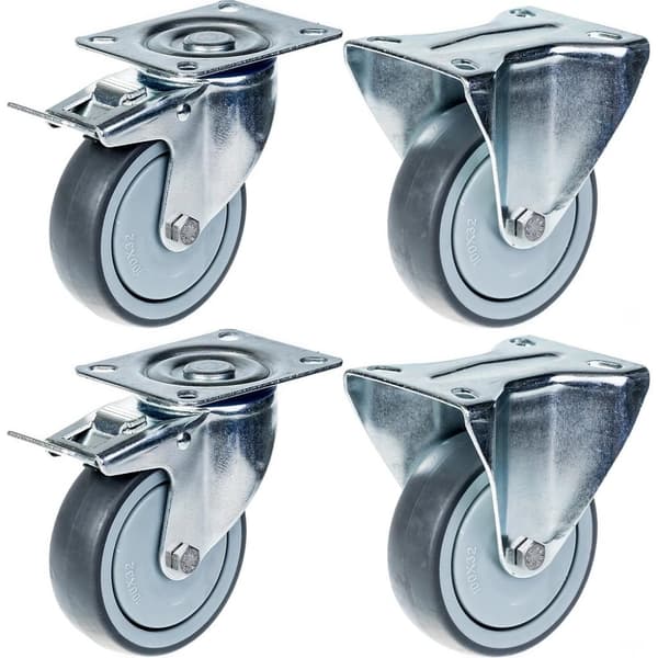 80 mm 3" hjul, grå gummibroms och fast, stark, kapacitet 320 kg, set om 4