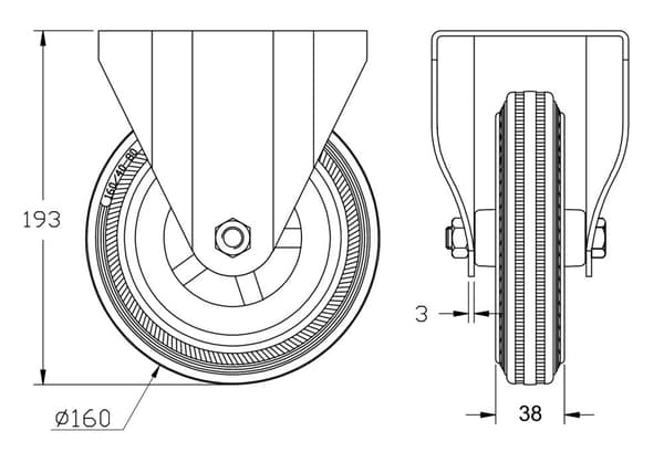 160mm 6" pyörän harmaa kumirengas kiinteä vahva 270kg kantavuus, 2 kpl:n sarja.