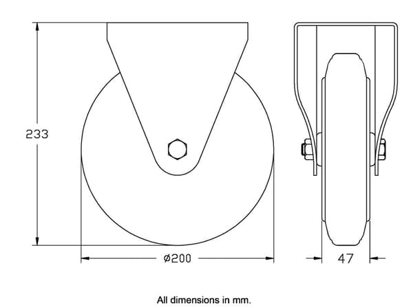 200mm 8" pyörä harmaa kumirengas kiinteä vahva 205kg kapasiteetti