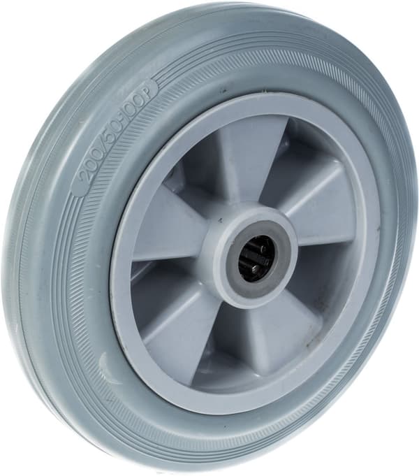 200 mm 8" hjul, gråt gummidæk med plastcenter, kapacitet på 820 kg, sæt med 4 stk.