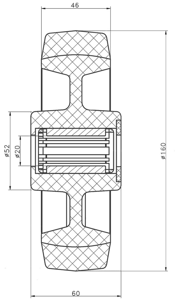 160mm 6" hjul blå gummi med nylon center rustfrit leje 700kg, sæt af 2