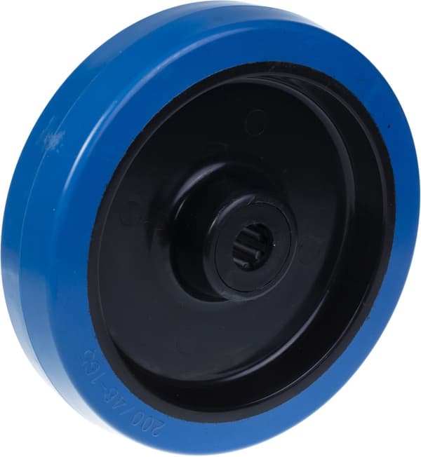 200 mm 8" hjul, blått gummi med nyloncentrum, stark kapacitet på 1600 kg, set om 4
